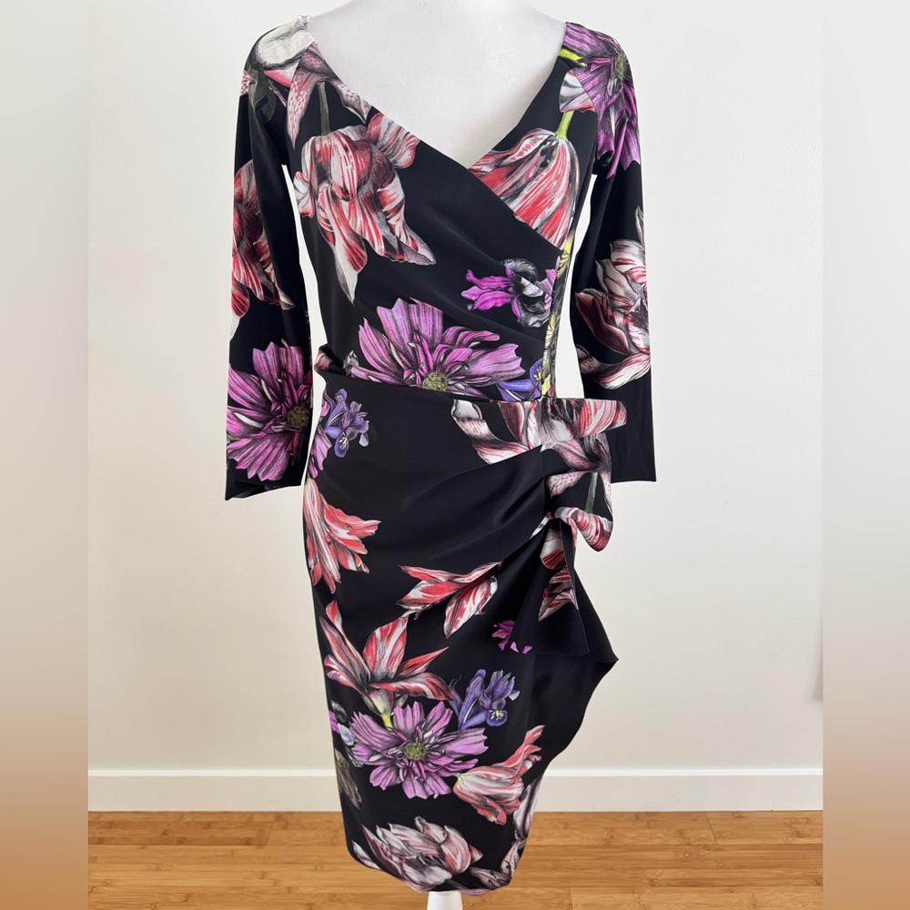 Chiara Boni Black Floral Asymmetrical Dress